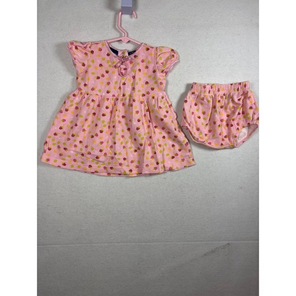 Honors Strawberry Lemon Dress Set Baby Girl 12M Pink Waffle Knit Bow